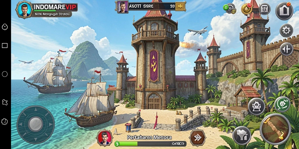 Screenshot gameplay INDOMAREVIP menampilkan aksi menara pertahanan yang mendebarkan.