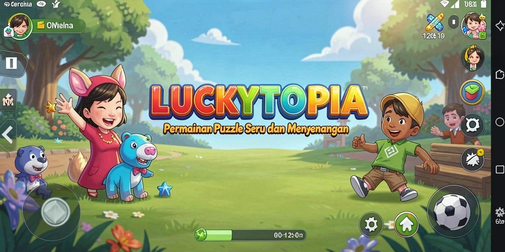 Screenshot gameplay LUCKYTOPIA yang menampilkan tantangan puzzle seru.