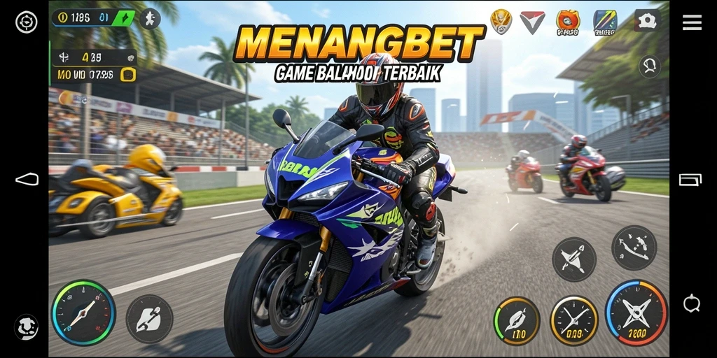 Menampilkan aksi balap motor yang intens dan mendebarkan.