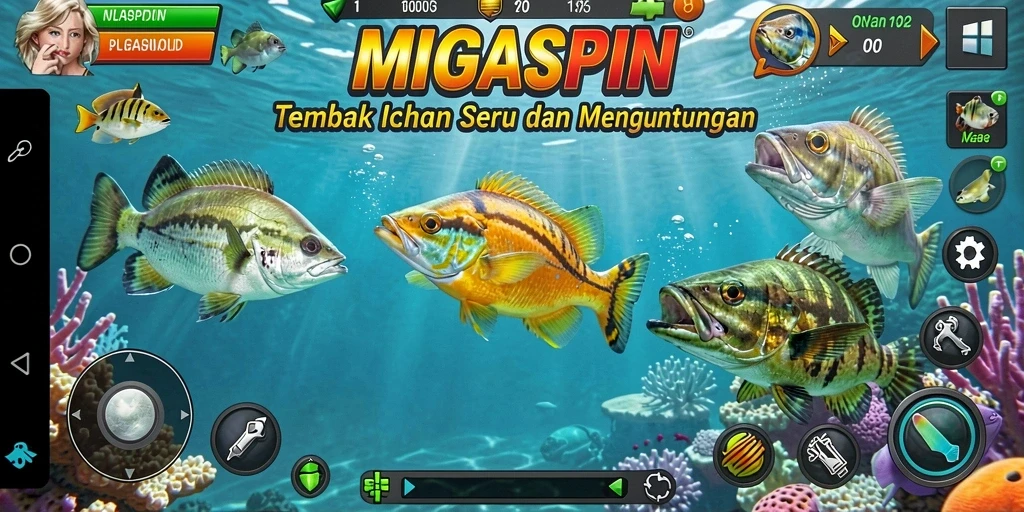 Tampilan gameplay MIGASPIN yang seru dengan aksi menembak ikan.