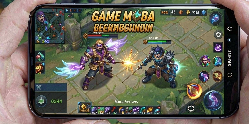 Tampak seru dari gameplay MOBA di RR44 dengan pertarungan yang menegangkan.