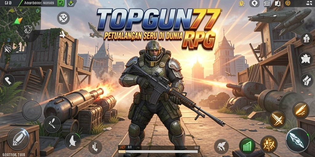 Screenshot gameplay TOPGUN77, menunjukkan pertarungan seru dalam dunia RPG.